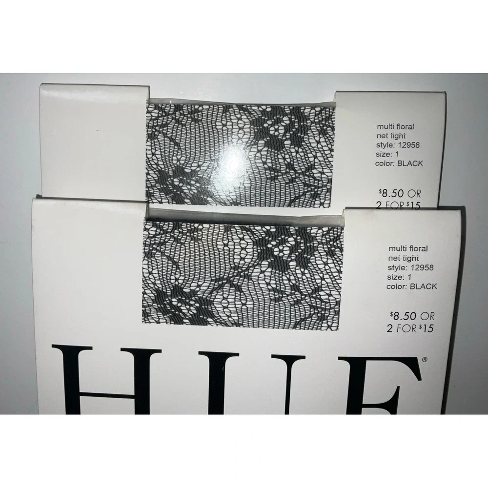 NIP 2 Pairs HUE Gotta Have It! Control Top‎ Tights Floral Net Black Size 1